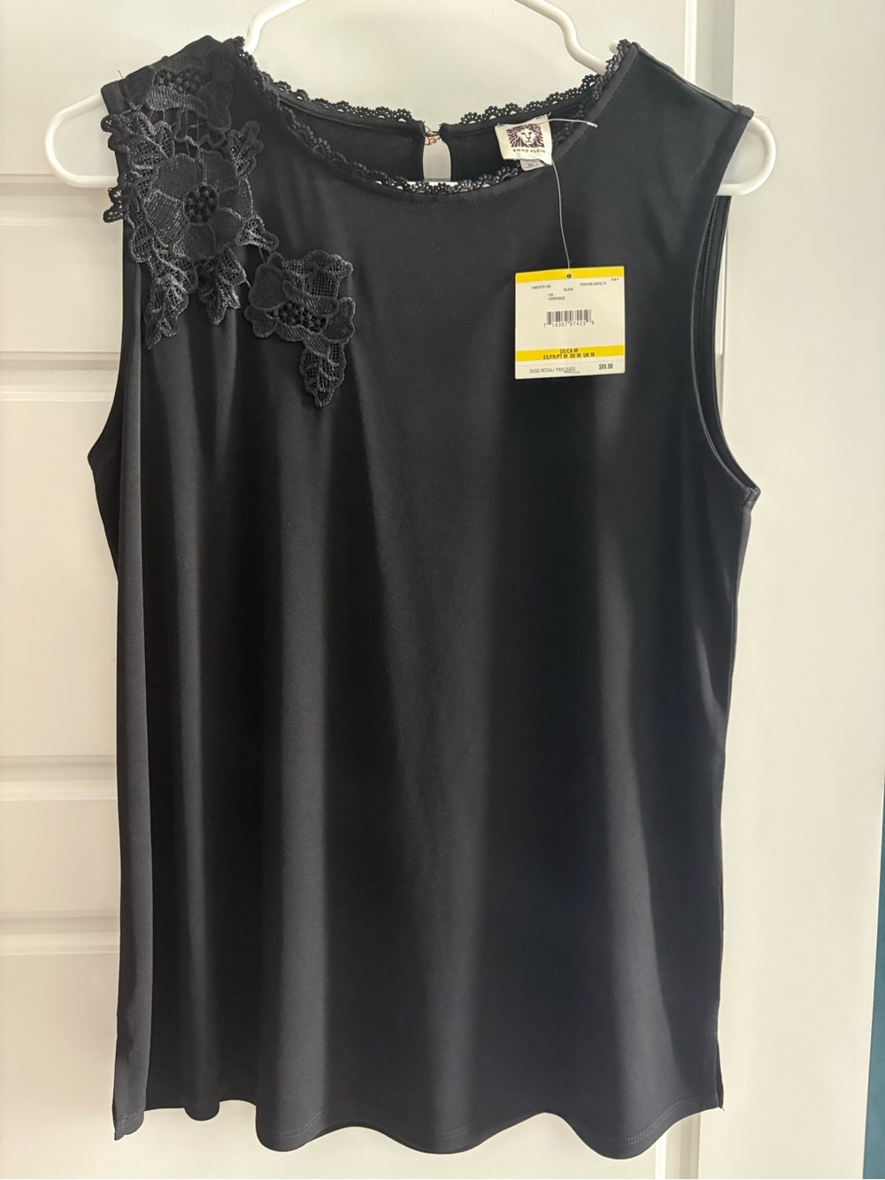 Anne Klein Black Sleeveless Lace-Accent Tank